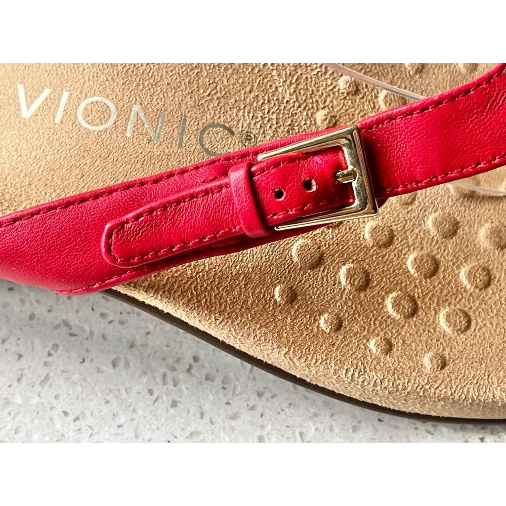 Vionic Womens Thongs Flip Flops Size 6 Red LeatherArch Support Buckle Strap - Picture 7 of 10
